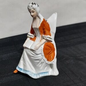 Porcelain Victorian Lady Sitting in‎ a Chair Reading 5.5"x3.5"
